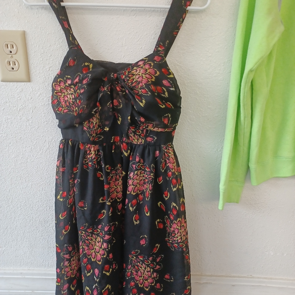 Floral black dress size medium spaghetti straps open back
